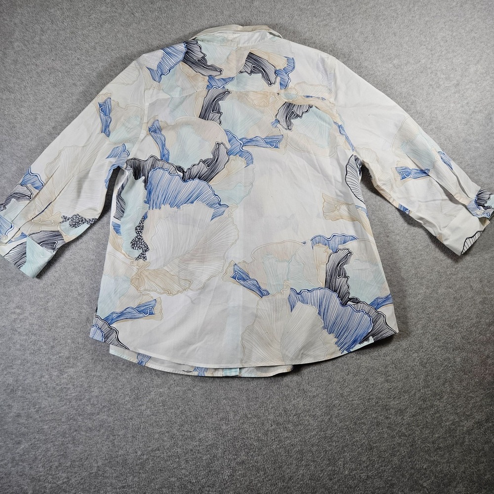 Chico's Women's Sz 12/14 Floral 3/4 Sleeve No Iron Button Up Artsy Blouse - Picture 9 of 11